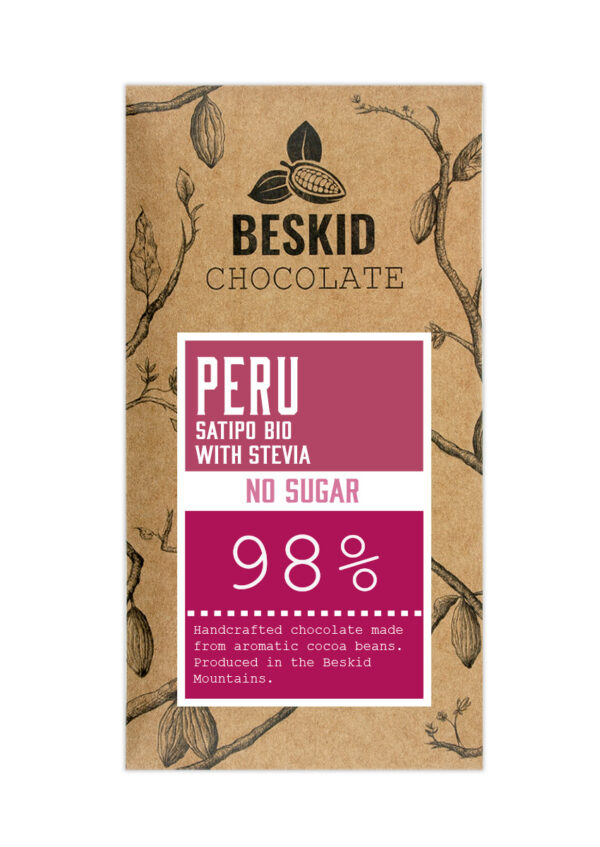 Czekolada Peru Satipo BIO z liśćmi stewii 98% ciemna bez cukru