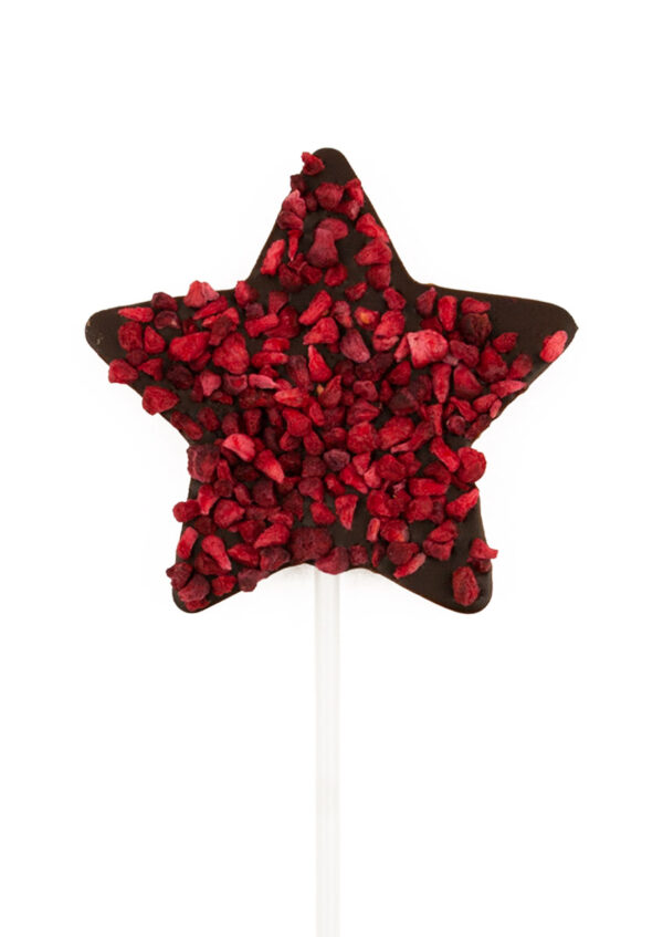 Lizak gwiazdka z czekolady ciemnej z malinami 30g