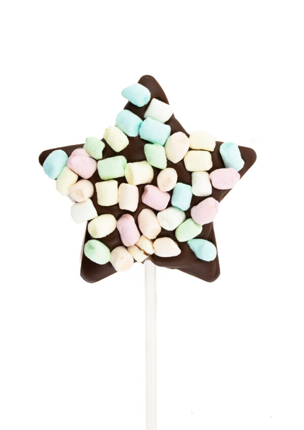 Lizak gwiazdka z czekolady mlecznej z piankami marshmallow 30g