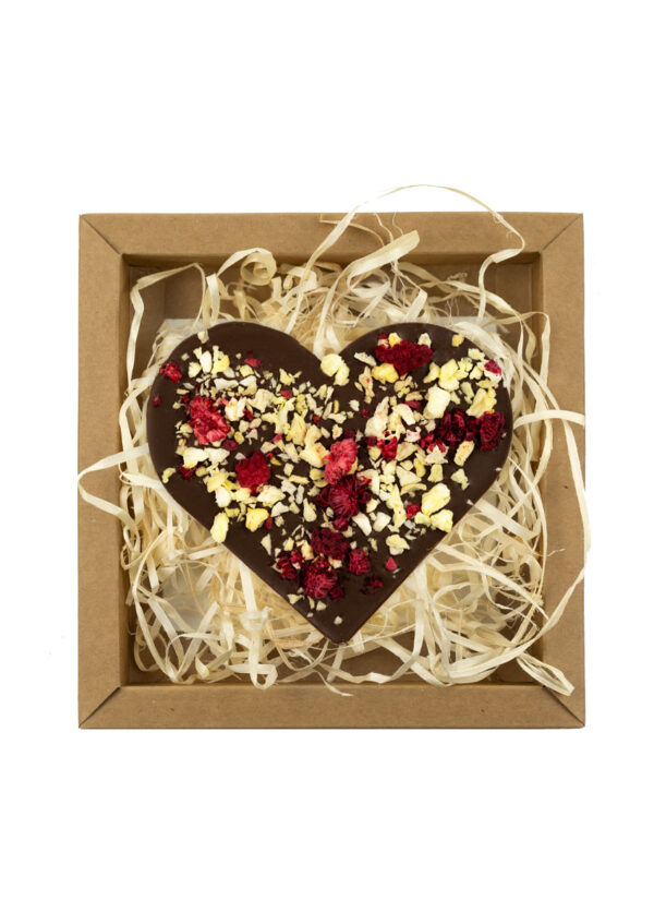 Milk chocolate heart with pineapple and raspberry 100g