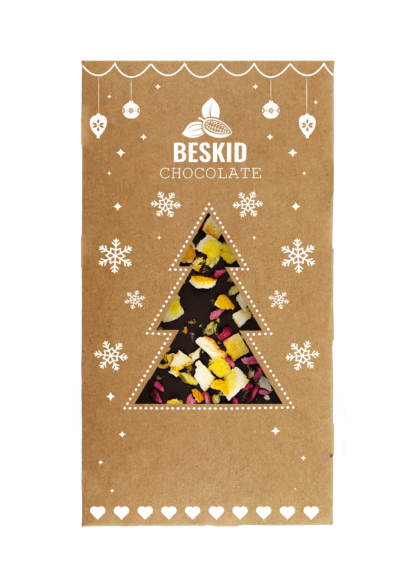 Czekolada świąteczna ciemna z granatem i pomarańczą 100g