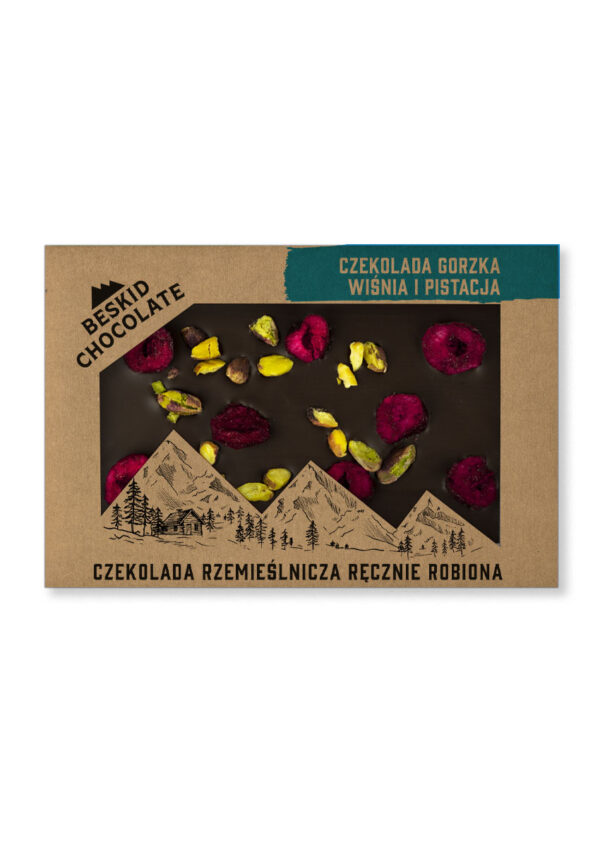 Czekolada gorzka z wiśnią i pistacjami