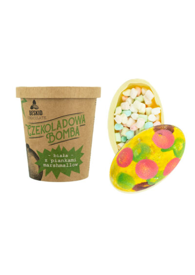 Czekoladowa Bomba JAJO biała z piankami marshmallow PISANKA
