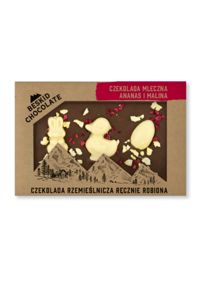 Czekolada mleczna z ananasem, maliną i wielkanocnymi figurkami