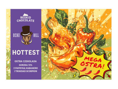 Czekolada gorzka 72% MEGA ostra z papryką habanero i trinidad scorpion Dziki Bill