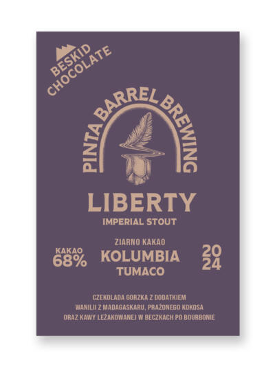 Czekolada Liberty Kolumbia Tumaco 68% gorzka z dodatkiem prażonego kokosa, kawy i wanilii