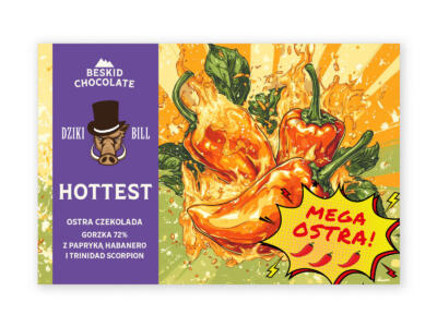 Czekolada gorzka 72% MEGA ostra z papryką habanero i trinidad scorpion Dziki Bill