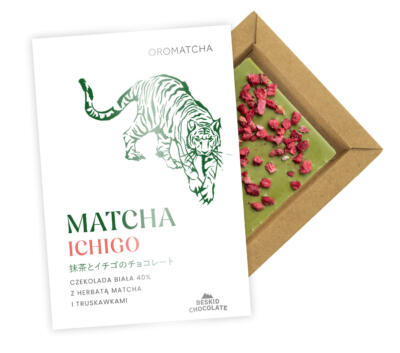 Czekolada biała 40% MATCHA z truskawkami